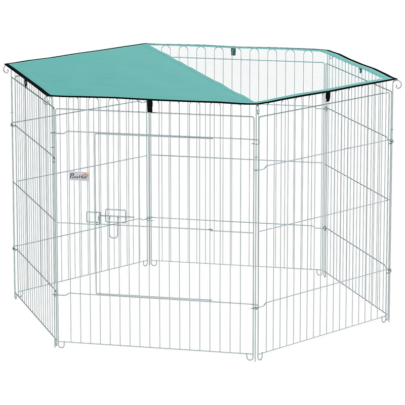 Enclos pour chien modulable 120 x 120 x 76 cm portable pliable intérieur extérieur industriel moderne en métal argent 21_0007402