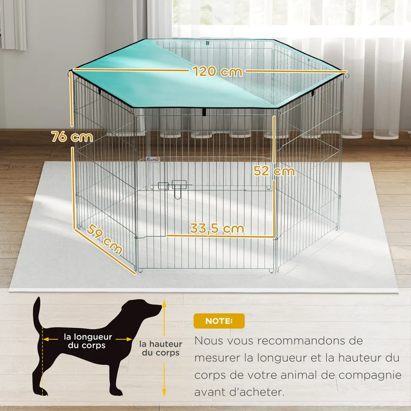 Enclos pour chien modulable 120 x 120 x 76 cm portable pliable intérieur extérieur industriel moderne en métal argent 21_0007402