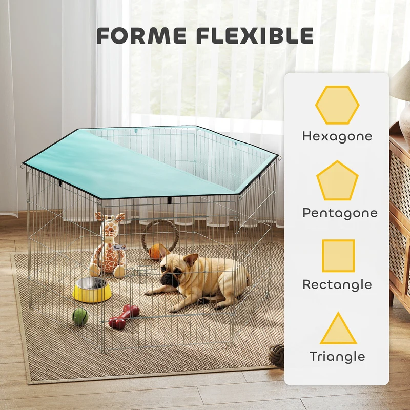 Enclos pour chien modulable 120 x 120 x 76 cm portable pliable intérieur extérieur industriel moderne en métal argent 21_0007402