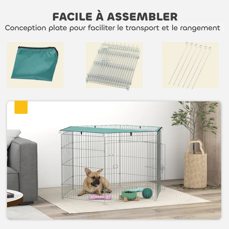Enclos pour chien modulable 120 x 120 x 76 cm portable pliable intérieur extérieur industriel moderne en métal argent 21_0007402