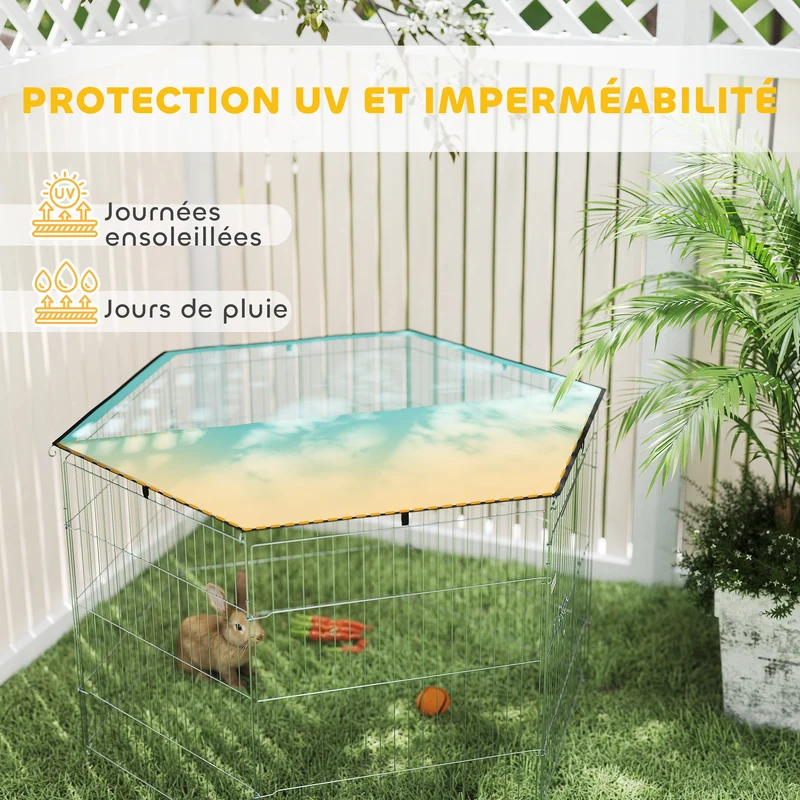 Enclos pour chien modulable 120 x 120 x 76 cm portable pliable intérieur extérieur industriel moderne en métal argent 21_0007402