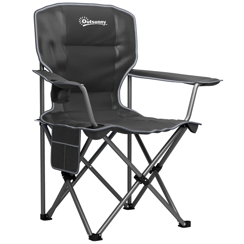 Chaise de camping pliante 94 x 62 x 110 cm portable porte-gobelet poche latérale utile moderne en tissu oxford 600d noir 21_0006551