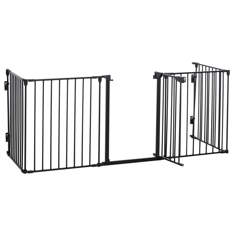 Barrière de sécurité modulable parc enclos pour chien pliable porte verrouillable 300 x 75 x 11 cm design en métal noir 21_0007414