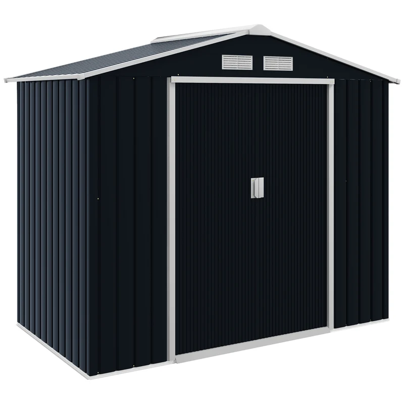 Abri de jardin extérieur 213 x 130 x 185 cm grand rangement porte coulissante industriel moderne en acier gris foncé 21_0004026