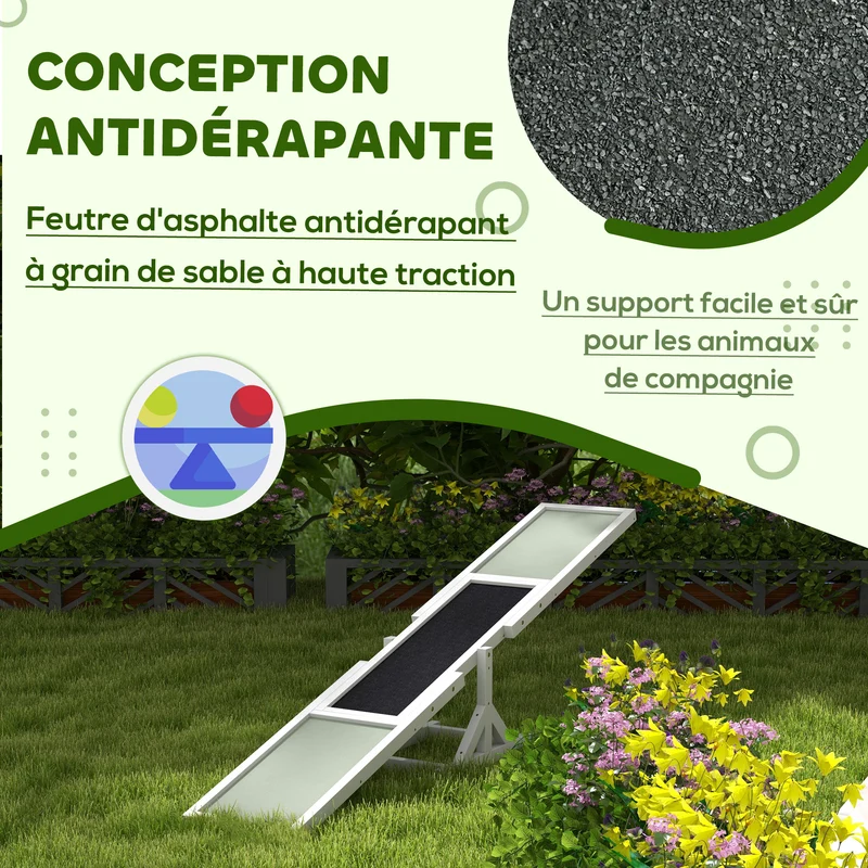 Bascule d'agilité pour chien 180 x 30 x 30 cm antidérapante avec repères colorés durable scandinave épuré en bois gris 21_0007326