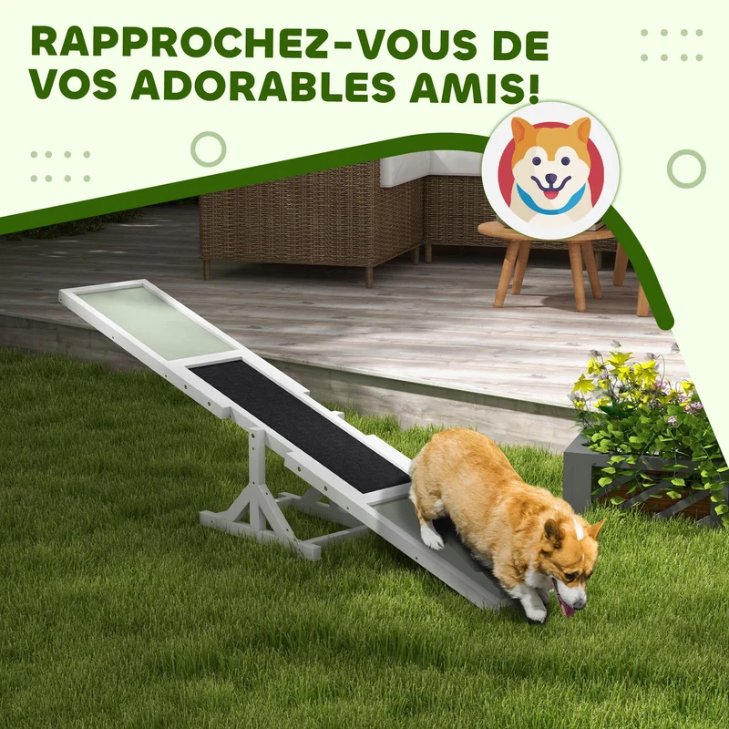 Bascule d'agilité pour chien 180 x 30 x 30 cm antidérapante avec repères colorés durable scandinave épuré en bois gris 21_0007326
