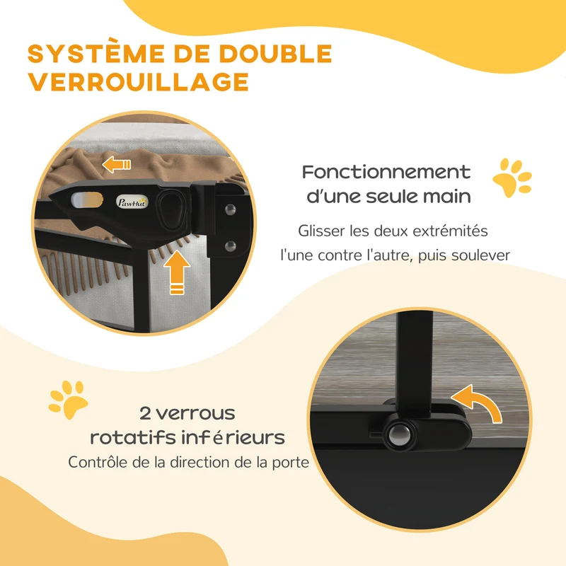 Barrière de sécurité pour animaux porte 74-80 x 4 x 76 cm fermeture automatique sans perçage moderne épuré en acier noir 21_0007451
