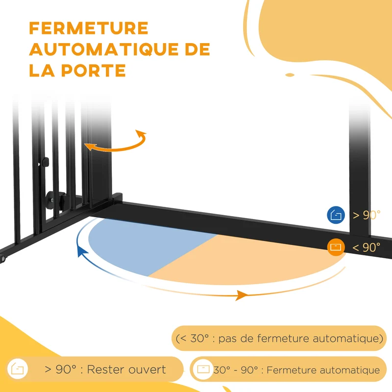 Barrière de sécurité pour animaux porte 74-80 x 4 x 76 cm fermeture automatique sans perçage moderne épuré en acier noir 21_0007451