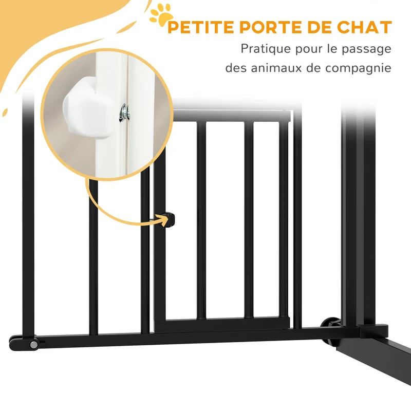 Barrière de sécurité pour animaux porte 74-80 x 4 x 76 cm fermeture automatique sans perçage moderne épuré en acier noir 21_0007451