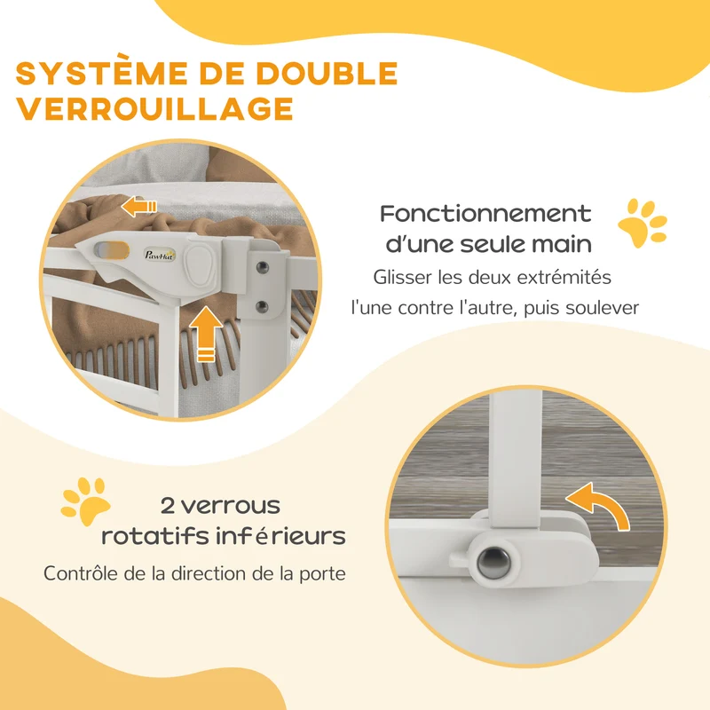 Barrière de sécurité pour chien extensible escalier 74-80 x 76 cm double verrouillage à une main moderne en acier blanc 21_0007454