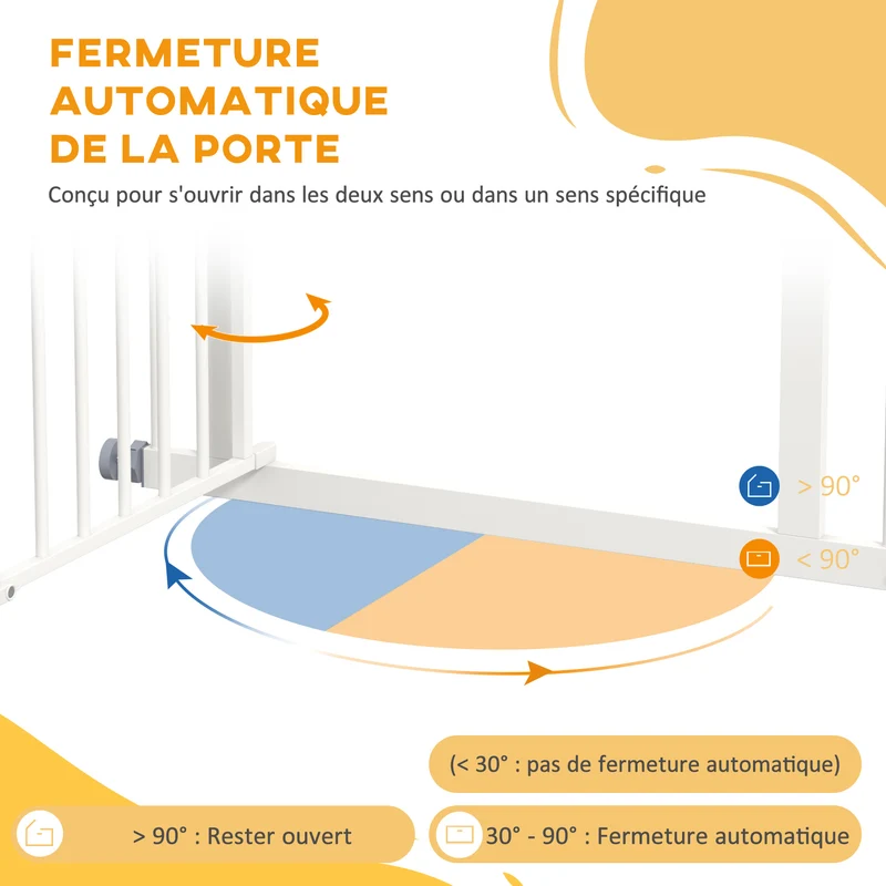Barrière de sécurité pour chien extensible escalier 74-80 x 76 cm double verrouillage à une main moderne en acier blanc 21_0007454