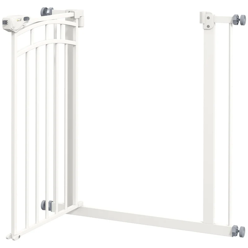 Barrière de sécurité pour chien extensible escalier 74-80 x 76 cm double verrouillage à une main moderne en acier blanc 21_0007454
