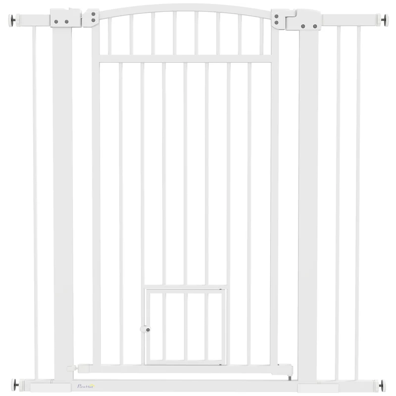 Barrière de sécurité pour chien avec portillon 76-104 x 106 cm verrouillage sécurisé épuré pour couloirs en acier blanc 21_0007470