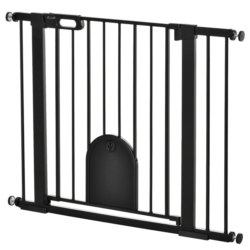 Barrière de sécurité animaux portillon 76 x 103 x 3 cm fermeture automatique double verrouillage moderne en acier noir 21_0007429