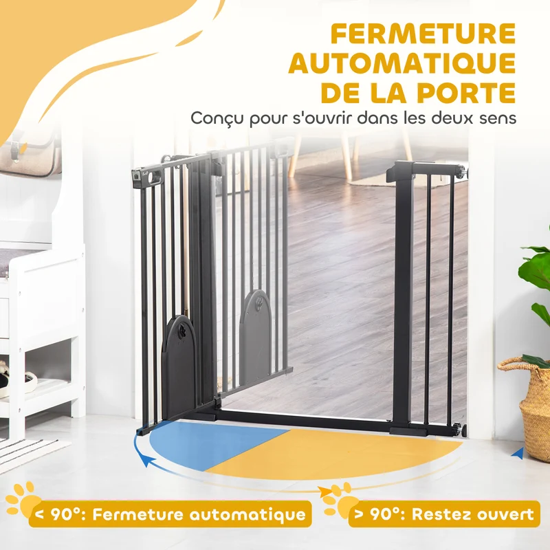 Barrière de sécurité animaux portillon 76 x 103 x 3 cm fermeture automatique double verrouillage moderne en acier noir 21_0007429