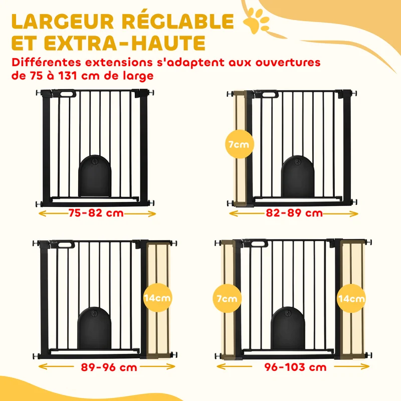 Barrière de sécurité animaux portillon 76 x 103 x 3 cm fermeture automatique double verrouillage moderne en acier noir 21_0007429