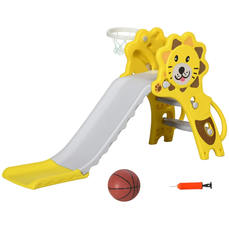 Toboggan pour enfants intérieur extérieur 131 x 50 x 74 cm antidérapant 2 en 1 panier et glisse moderne en pe jaune 21_0000295