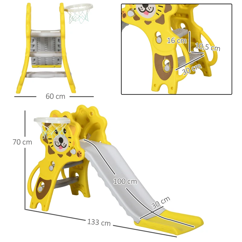 Toboggan pour enfants intérieur extérieur 131 x 50 x 74 cm antidérapant 2 en 1 panier et glisse moderne en pe jaune 21_0000295