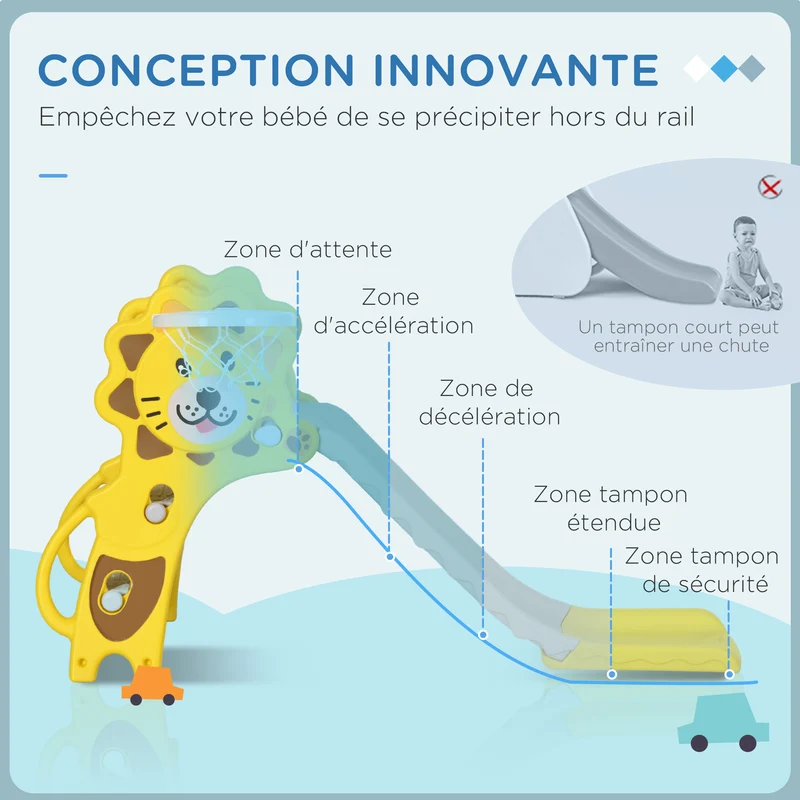 Toboggan pour enfants intérieur extérieur 131 x 50 x 74 cm antidérapant 2 en 1 panier et glisse moderne en pe jaune 21_0000295