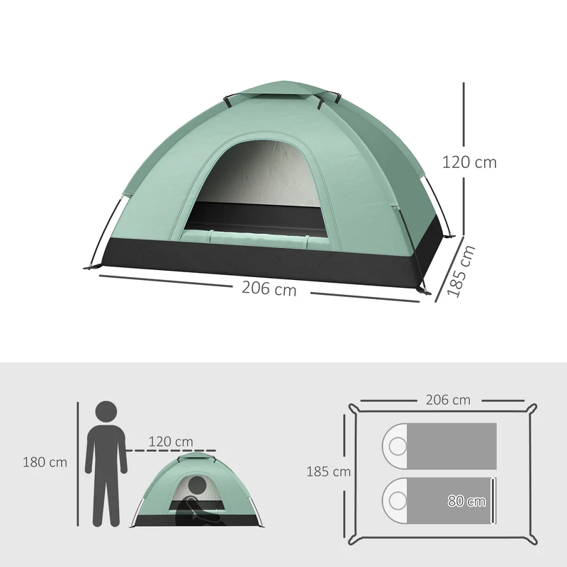 Tente de camping dôme 206 x 185 x 120 cm légère aérée design contemporain extérieur camouflage en polyester vert foncé 21_0006468