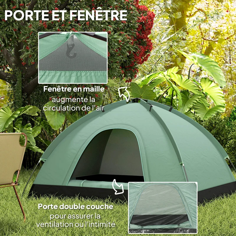 Tente de camping dôme 206 x 185 x 120 cm légère aérée design contemporain extérieur camouflage en polyester vert foncé 21_0006468