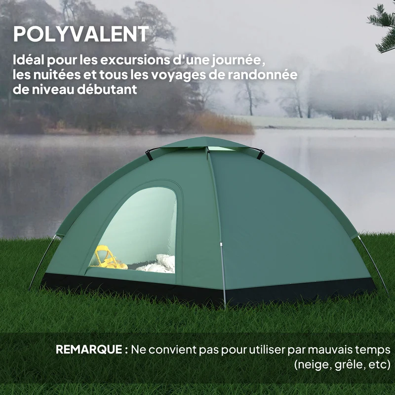 Tente de camping dôme 206 x 185 x 120 cm légère aérée design contemporain extérieur camouflage en polyester vert foncé 21_0006468