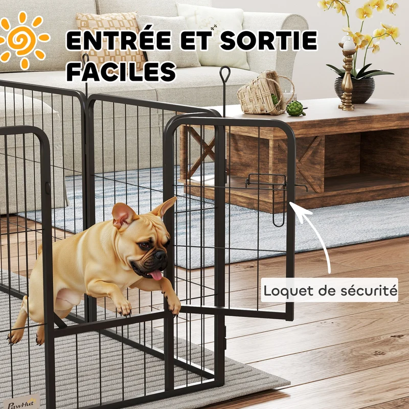 Parc pour chien modulable pliable 112 x 112 x 60 cm sécurité montage facile intérieur extérieur contemporain en acier noir 21_0007477