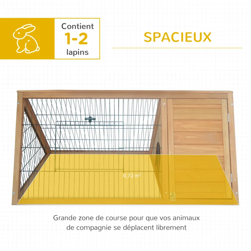 Clapier triangulaire de sol avec enclos et niche 116 x 62,2 x 52,5 cm double porte aération contemporain en bois naturel 21_0007610