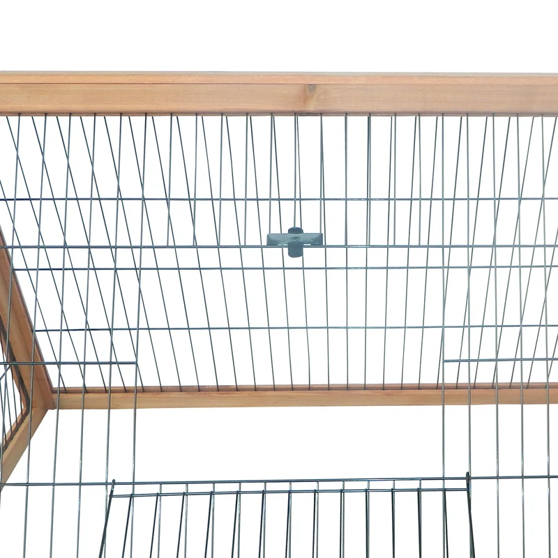 Clapier triangulaire de sol avec enclos et niche 116 x 62,2 x 52,5 cm double porte aération contemporain en bois naturel 21_0007610