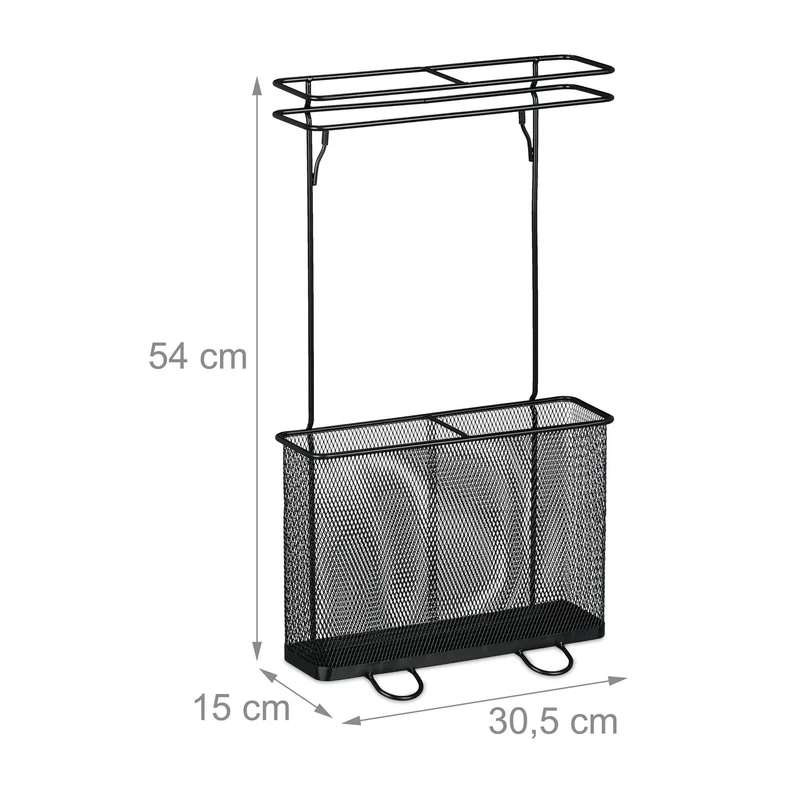 Porte-parapluie métallique design moderne pour entrée bureau 54 x 30,5 x 15 cm en acier noir 13_0014125