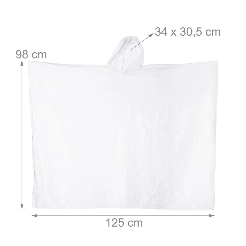 Lot de 20 ponchos de pluie jetables pratiques protection contre la pluie taille unique 123 x 125 cm en polyéthylène transparent 13_0014739