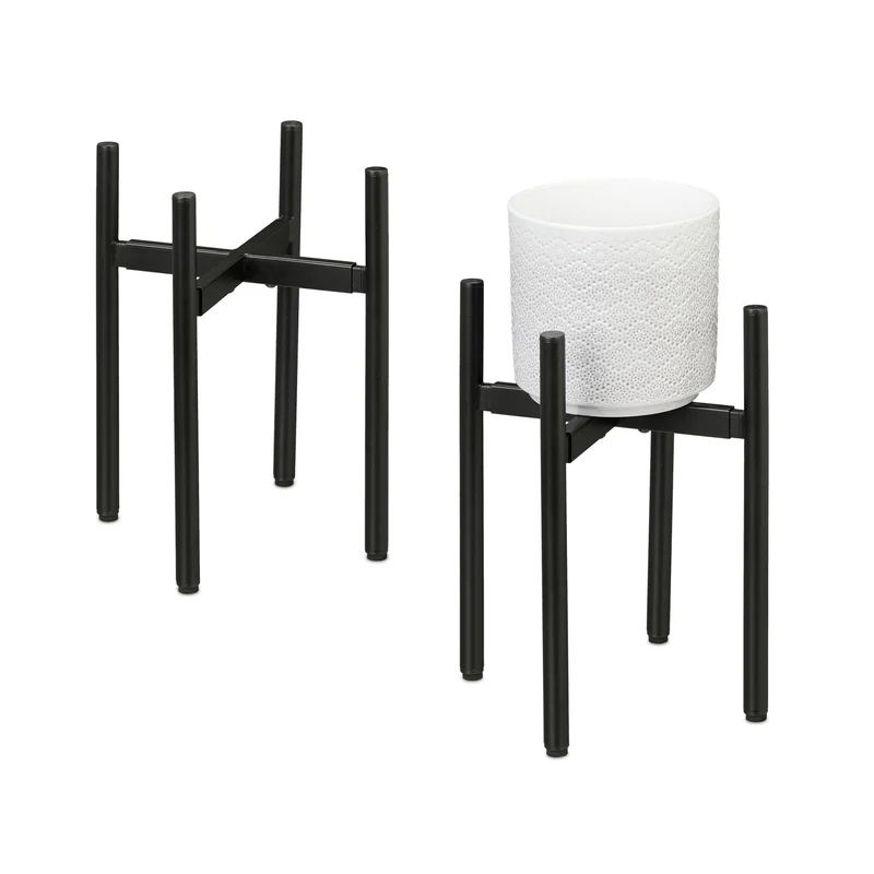 Lot de 2 porte-plantes réglable pratique design sobre intérieur 31 x 26-37 x 26-37 cm en fer noir 13_0014080