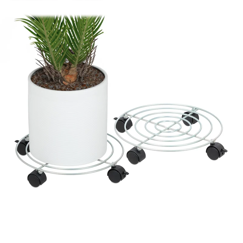 Lot de 2 supports ronds pour plantes mobilité facile 32 x 32 cm en acier noir 13_0014995