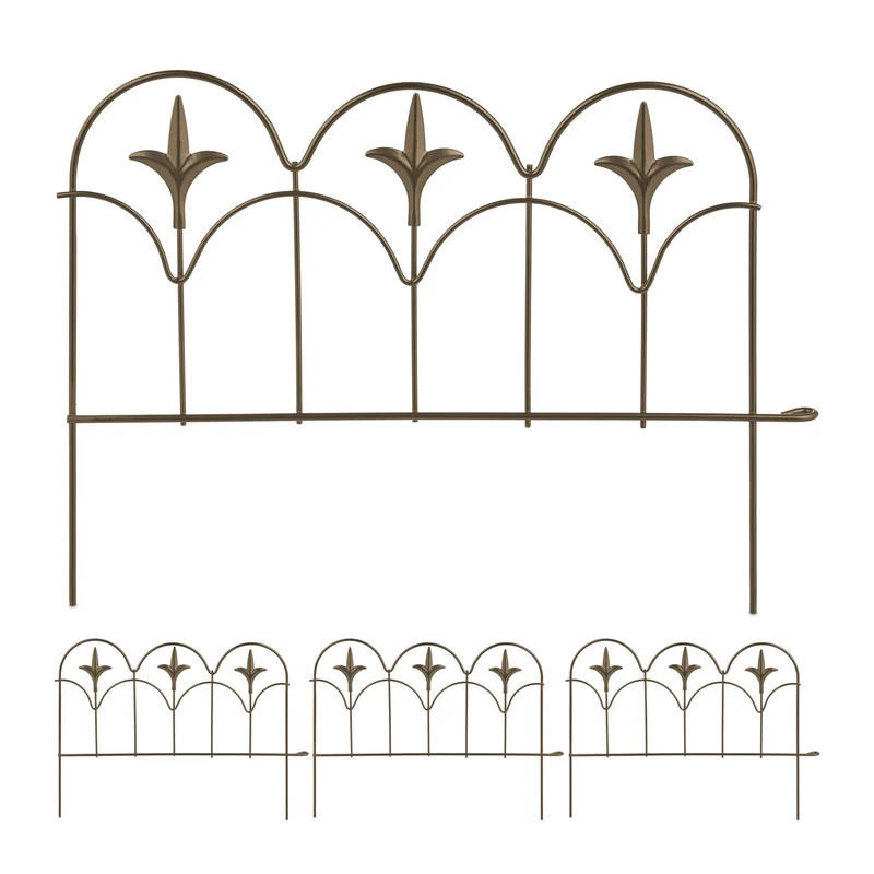 Lot de 4 bordures de jardin en métal basse avec ornements décoratifs 90 x 30 cm en acier bronze 13_0014975