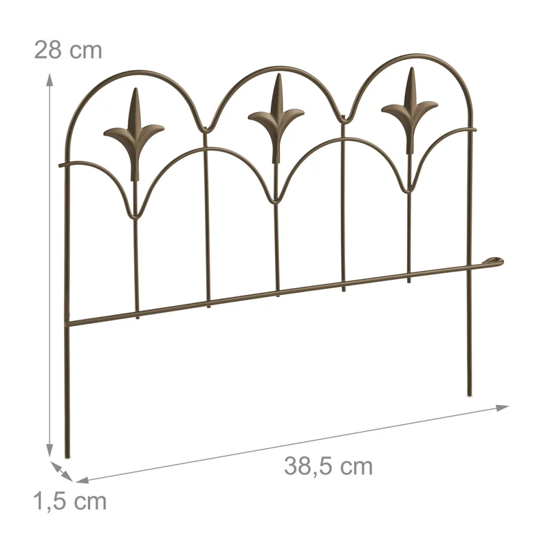 Lot de 4 bordures de jardin en métal basse avec ornements décoratifs 90 x 30 cm en acier bronze 13_0014975