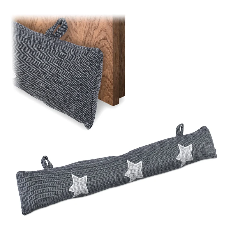 Boudin de porte contre courant d'air design épuré 10 x 76 x 7 cm en polyester gris 13_0014935