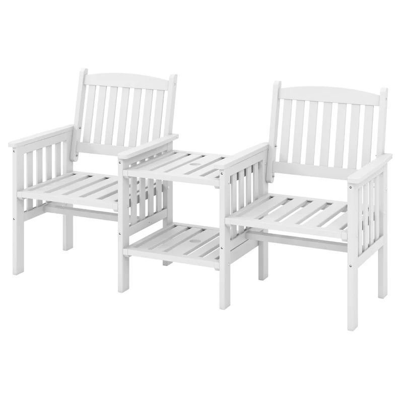 Ensemble de mobilier de terrasse 165 x 60 x 88 cm espace de rangement trou de parasol style rustique en bois blanc 20_0011912