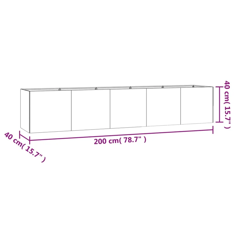 Jardinière bac lit surélevé plantes fleurs terrasse jardin de jardin 200 x 40 x 40 cm acier corten marron 02_0039394