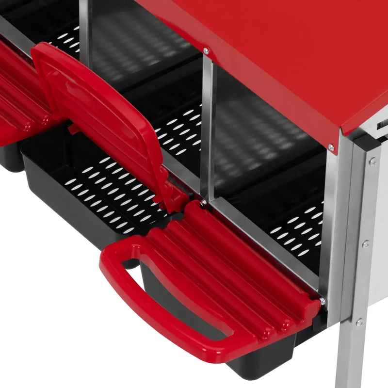 Pondoir à poule 4 compartiments acier galvanisé pieds PP acier galvanisé noir rouge 14_0009627
