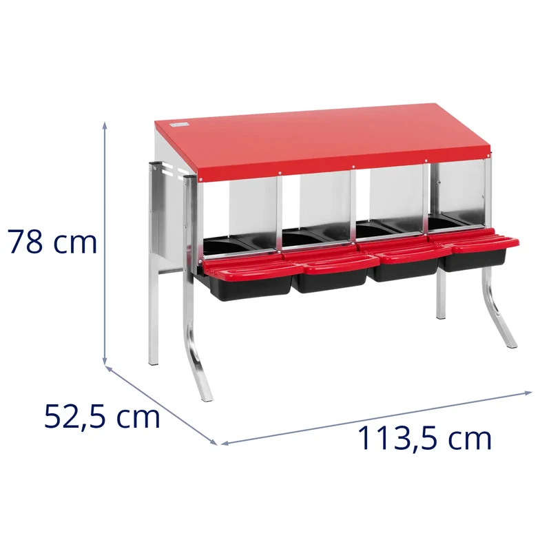 Pondoir à poule 4 compartiments acier galvanisé pieds PP acier galvanisé noir rouge 14_0009627