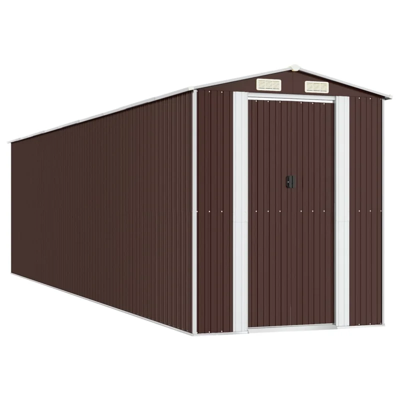 Abri de jardin cabane cabanon maison de stockage remise extérieur hangar outils robuste foncé 192 x 772 x 223 cm acier galvanisé marron 02_0022324