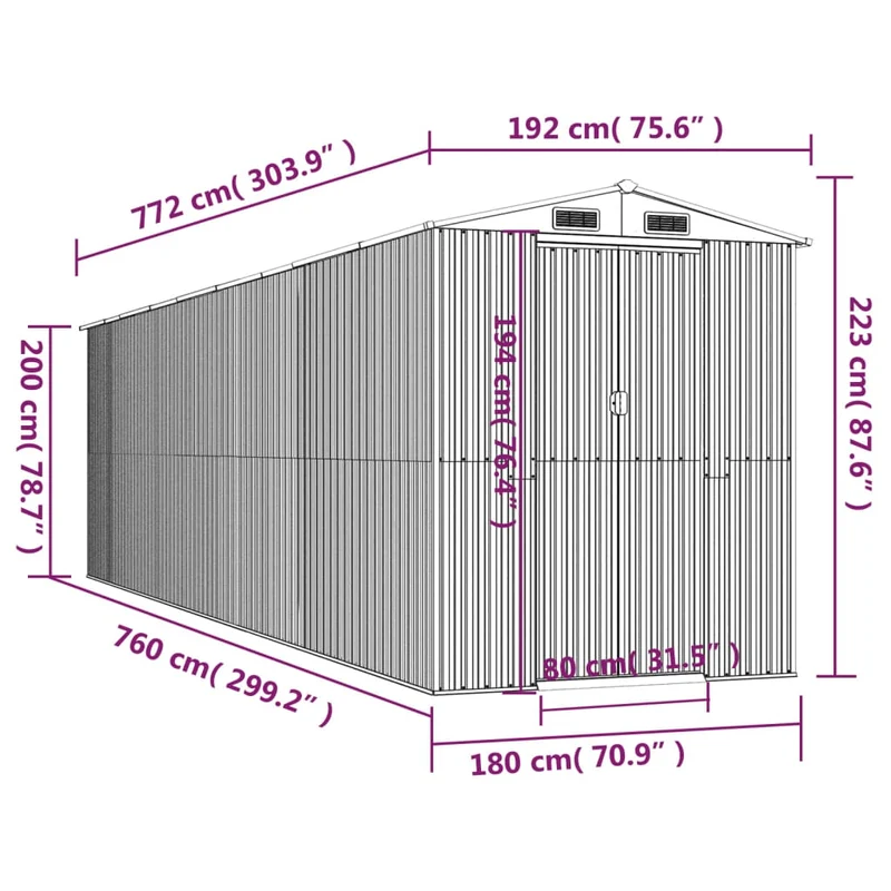 Abri de jardin cabane cabanon maison de stockage remise extérieur hangar outils robuste foncé 192 x 772 x 223 cm acier galvanisé marron 02_0022324