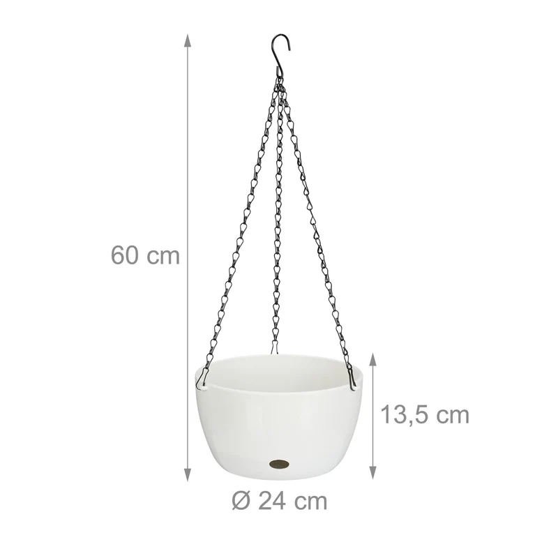 Lot de 2 pots de fleurs suspendus intérieur extérieur avec réservoir d'eau 25 x 15 cm en plastique blanc 13_0014783