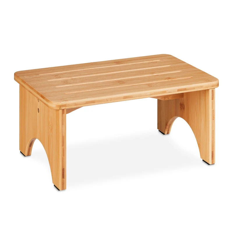 Tabouret marchepied pour adultes et enfants 40 x 30 x 30 cm finition naturelle élégant en bambou beige 13_0014684
