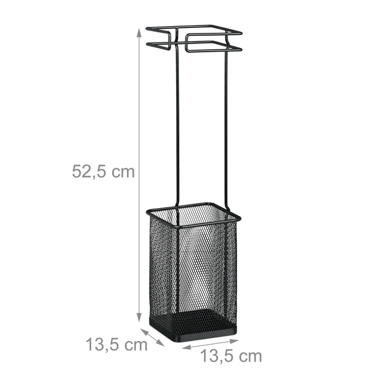 Porte-parapluie carré design moderne rangement entrée bureau 52,5 x 13,5 x 13,5 cm en métal noir 13_0014127