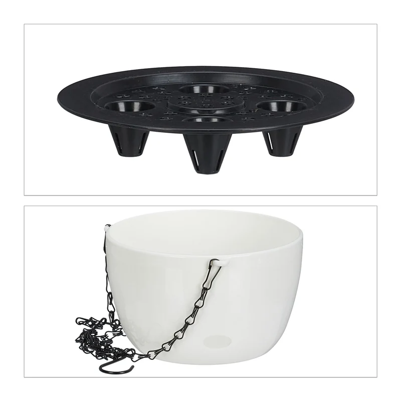 Lot de 2 pots de fleurs suspendus avec arrosage automatique 30 x 14 cm en plastique blanc 13_0014784
