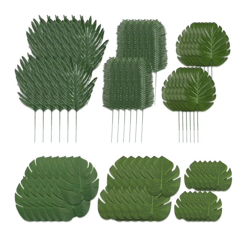 Lot de 72 feuilles de palmier artificielles décoration festive ambiance tropicale 34 x 20 cm en plastique vert 13_0014363