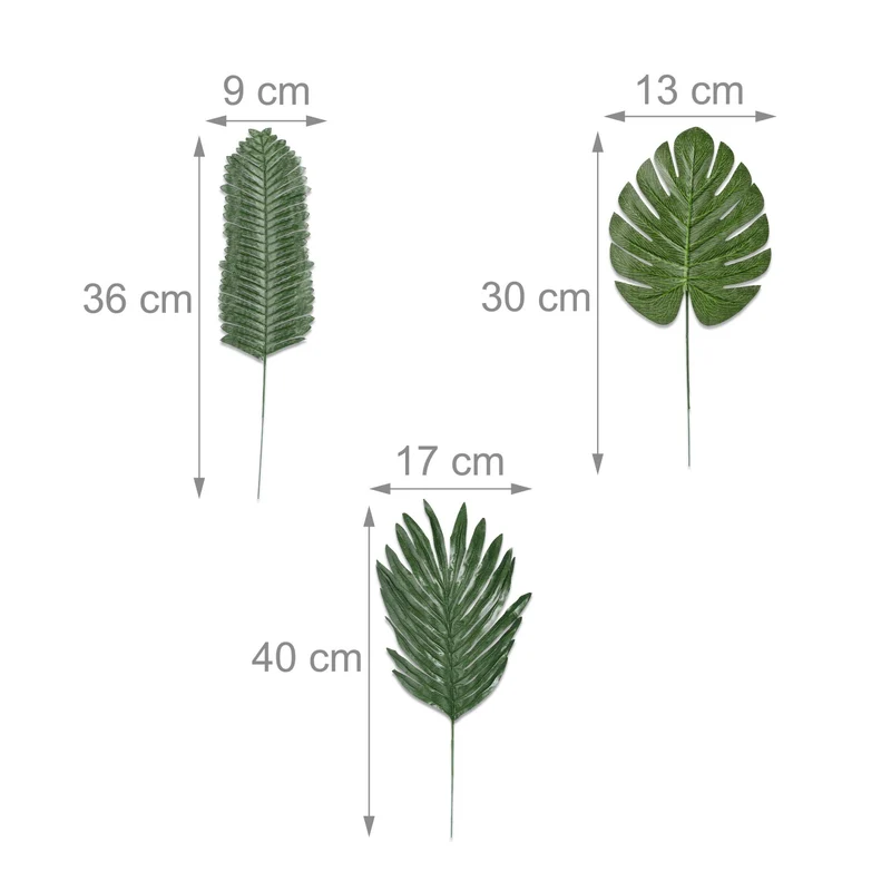 Lot de 72 feuilles de palmier artificielles décoration festive ambiance tropicale 34 x 20 cm en plastique vert 13_0014363