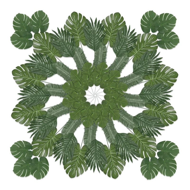 Lot de 72 feuilles de palmier artificielles décoration festive ambiance tropicale 34 x 20 cm en plastique vert 13_0014363