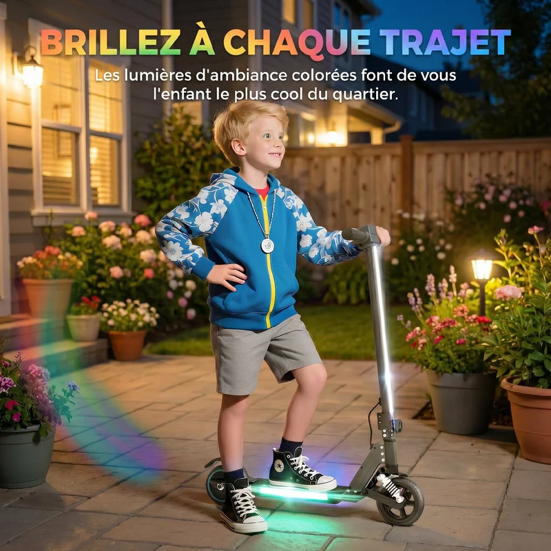 Trottinette électrique enfant pliable 78 x 32 x 92 cm démarrage immédiat freinage sûr style moderne en aluminium noir 21_0006952
